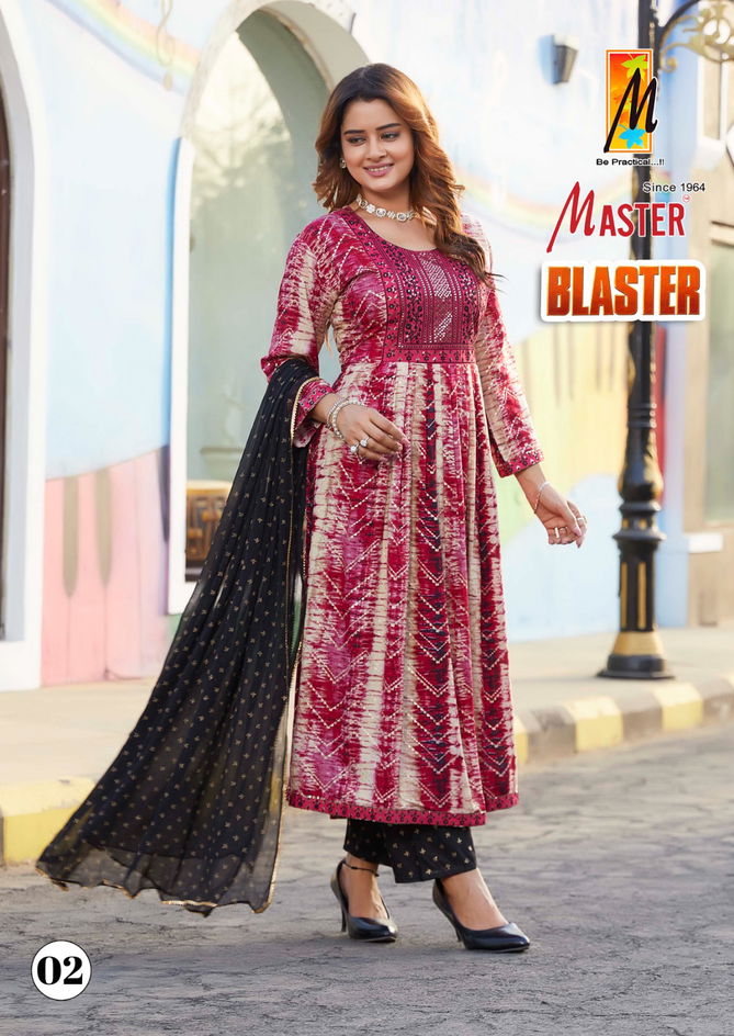 Blaster By Master Naira Cut Rayon Foil Printed Kurti With Bottom Dupatta Wholesalers In Delhi 
